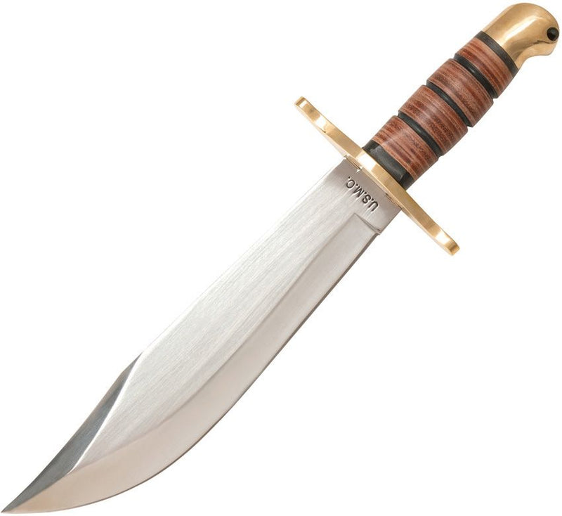 United Cutlery USMC Leatherneck Bowie Fixed Knife 9.25" Stainless Steel Blade Stacked Leather Handle BK1817 -United Cutlery - Survivor Hand Precision Knives & Outdoor Gear Store