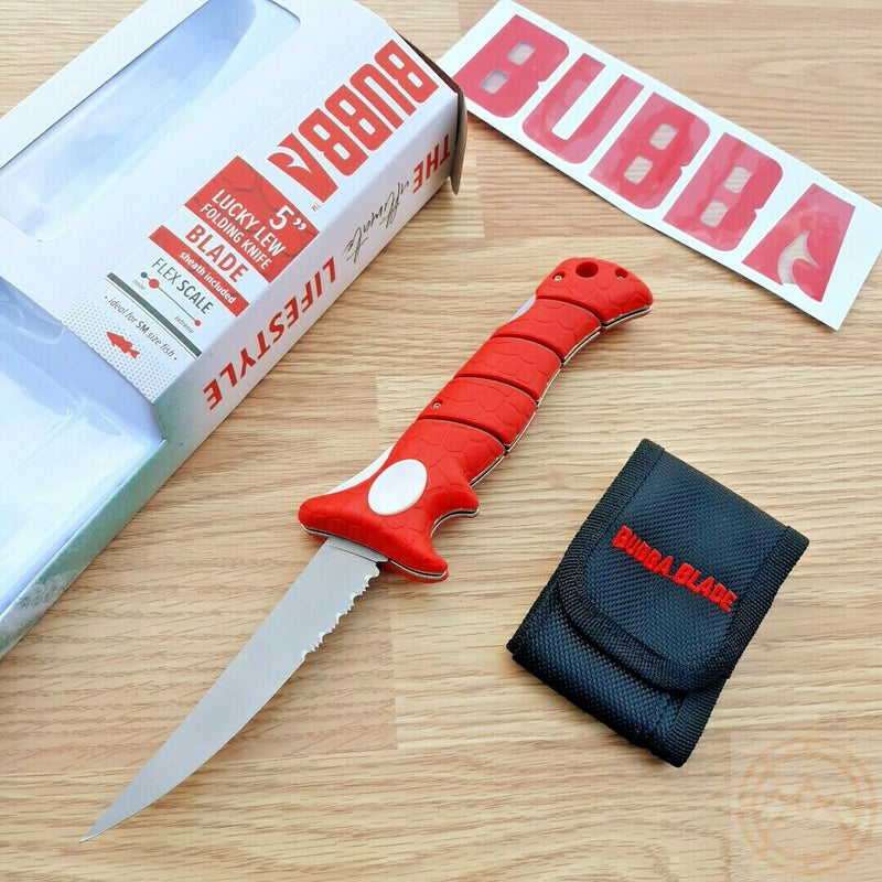 Bubba Blade Lucky Lew Folding Knife 5" High Carbon Steel Blade Red TPR Handle 15FK -Bubba Blade - Survivor Hand Precision Knives & Outdoor Gear Store