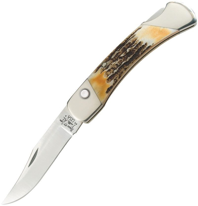 Bear & Son Folding Automatic Knife 3.75" High Carbon Steel Blade Stag Bone Handle 5A97 -Bear & Son - Survivor Hand Precision Knives & Outdoor Gear Store