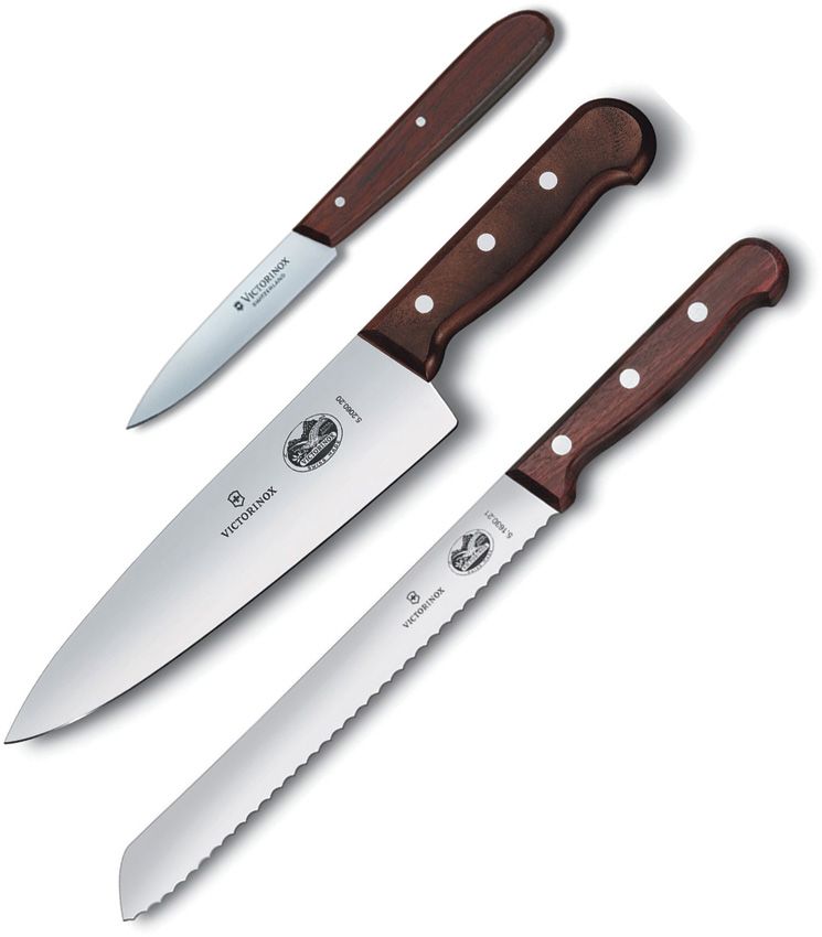 Victorinox Kitchen Set Of 3 Knives Satin Finish Stainless Steel Blade Rosewood Handle 5206020R3 -Victorinox - Survivor Hand Precision Knives & Outdoor Gear Store