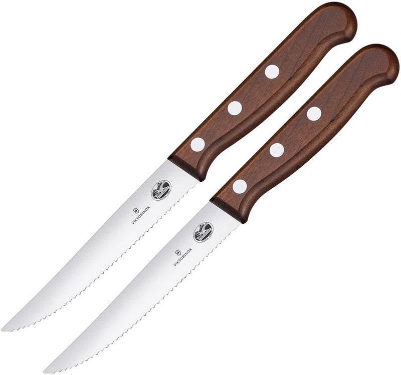 Victorinox Set Of Two Steak Knife 4.75" Serrated Stainless Blade Brown Wood Handle 5123012G -Victorinox - Survivor Hand Precision Knives & Outdoor Gear Store