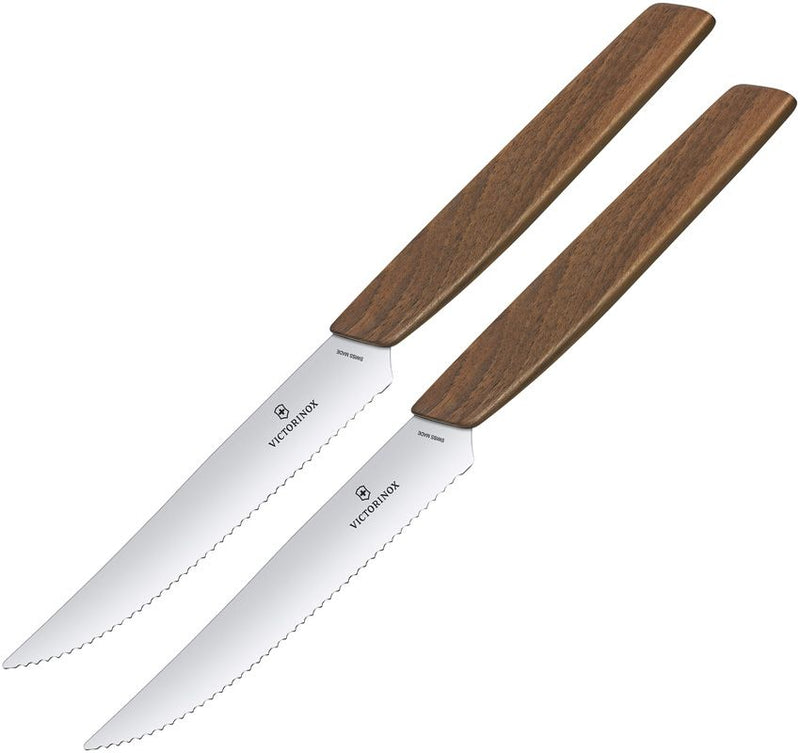 Victorinox Set 2pc Steak Fixed Knives 4.75" Serrated Stainless Steel Blade Walnut Handle 6900012WG -Victorinox - Survivor Hand Precision Knives & Outdoor Gear Store