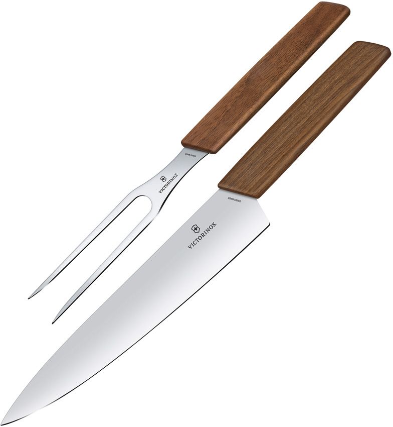 Victorinox Kitchen Carving Set 2pc Including Chef's Knife And Fork Stainless Steel Blade Walnut Handle 690912 -Victorinox - Survivor Hand Precision Knives & Outdoor Gear Store