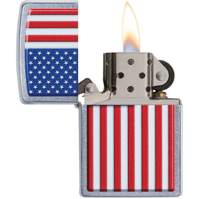 Zippo Patriotic Lighter With Street Chrome Design And Dimensions: 0.5" x 2.25" 06229 -Zippo - Survivor Hand Precision Knives & Outdoor Gear Store