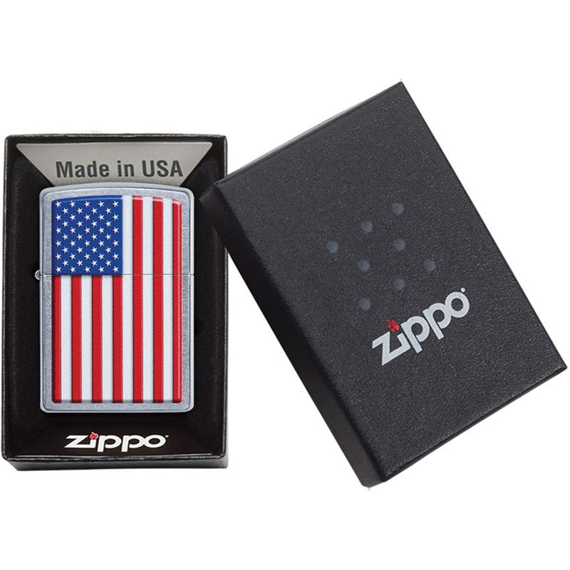 Zippo Patriotic Lighter With Street Chrome Design And Dimensions: 0.5" x 2.25" 06229 -Zippo - Survivor Hand Precision Knives & Outdoor Gear Store