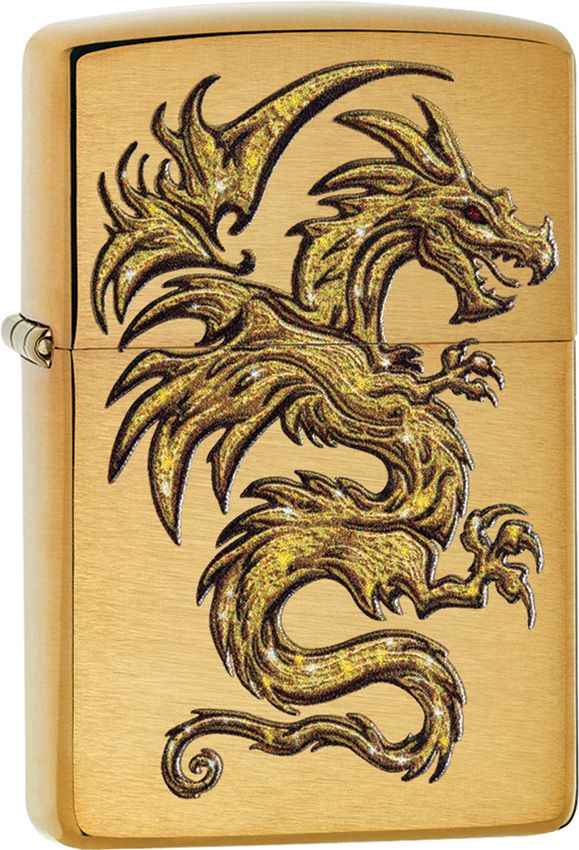 Zippo Dragon Lighter With Brushed Brass Construction And Dimensions: 0.5" x 2.25" 06234 -Zippo - Survivor Hand Precision Knives & Outdoor Gear Store