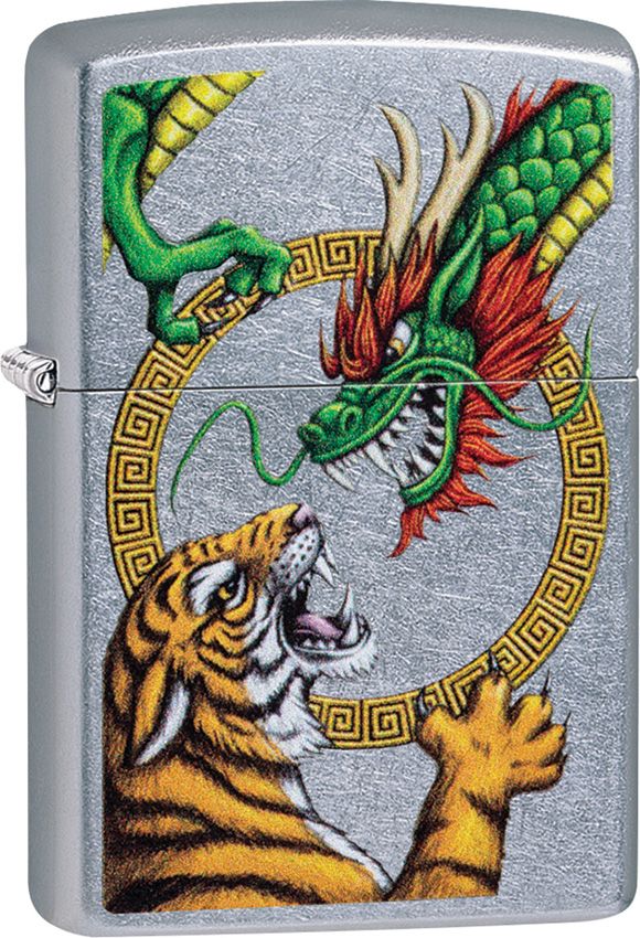 Zippo Chinese Dragon Lighter With Street Chrome And Dimensions: 0.5" x 2.25" 08712 -Zippo - Survivor Hand Precision Knives & Outdoor Gear Store