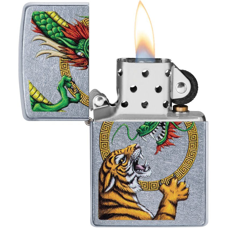 Zippo Chinese Dragon Lighter With Street Chrome And Dimensions: 0.5" x 2.25" 08712 -Zippo - Survivor Hand Precision Knives & Outdoor Gear Store