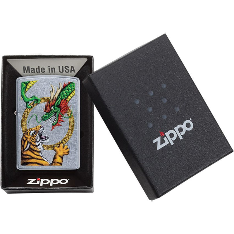 Zippo Chinese Dragon Lighter With Street Chrome And Dimensions: 0.5" x 2.25" 08712 -Zippo - Survivor Hand Precision Knives & Outdoor Gear Store