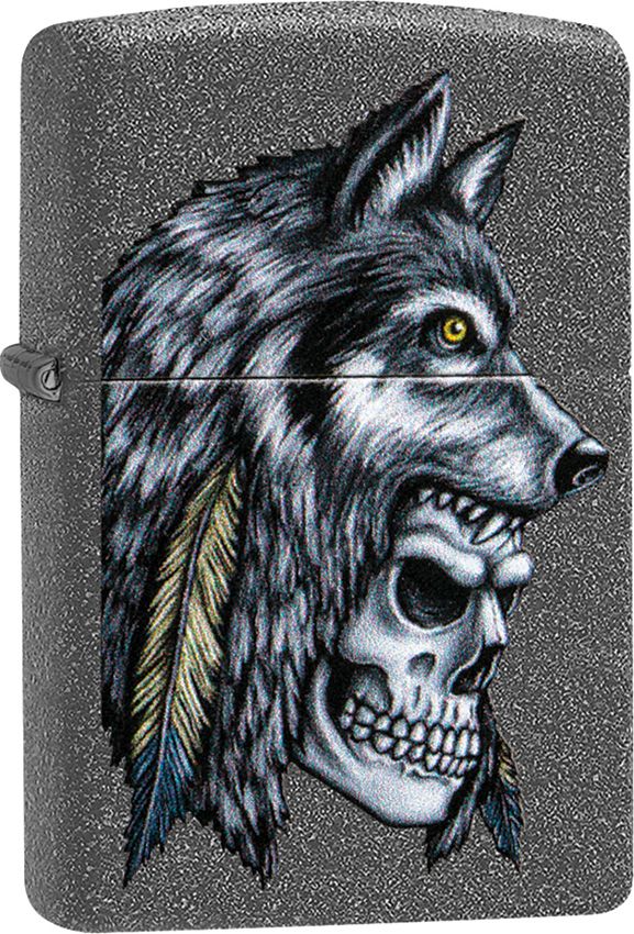 Zippo Wolf Skull Lighter Iron Stone And Dimensions: 0.5" x 2.25" 09071 -Zippo - Survivor Hand Precision Knives & Outdoor Gear Store