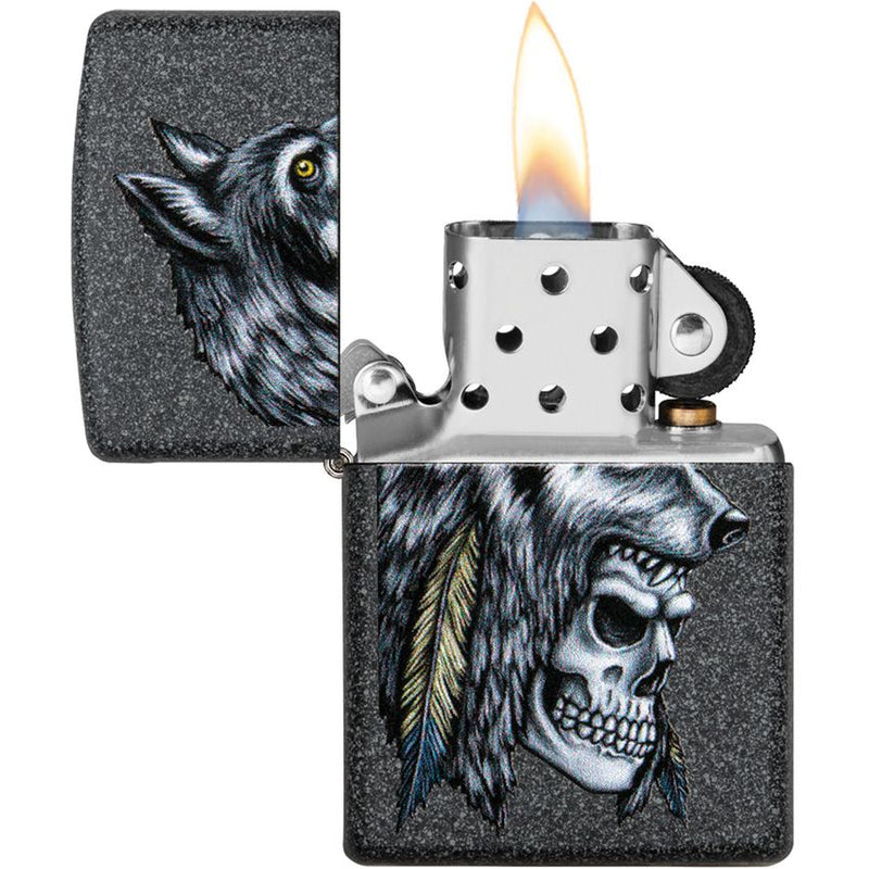 Zippo Wolf Skull Lighter Iron Stone And Dimensions: 0.5" x 2.25" 09071 -Zippo - Survivor Hand Precision Knives & Outdoor Gear Store