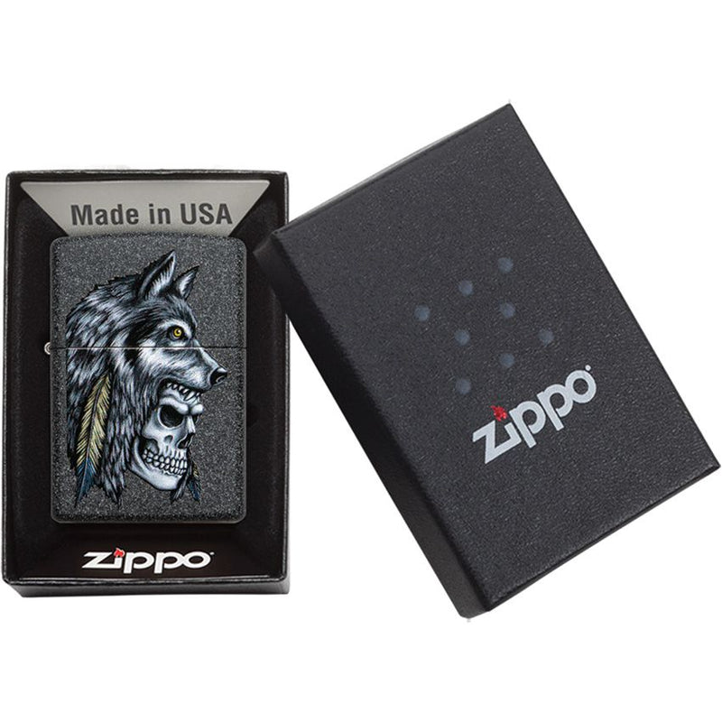 Zippo Wolf Skull Lighter Iron Stone And Dimensions: 0.5" x 2.25" 09071 -Zippo - Survivor Hand Precision Knives & Outdoor Gear Store