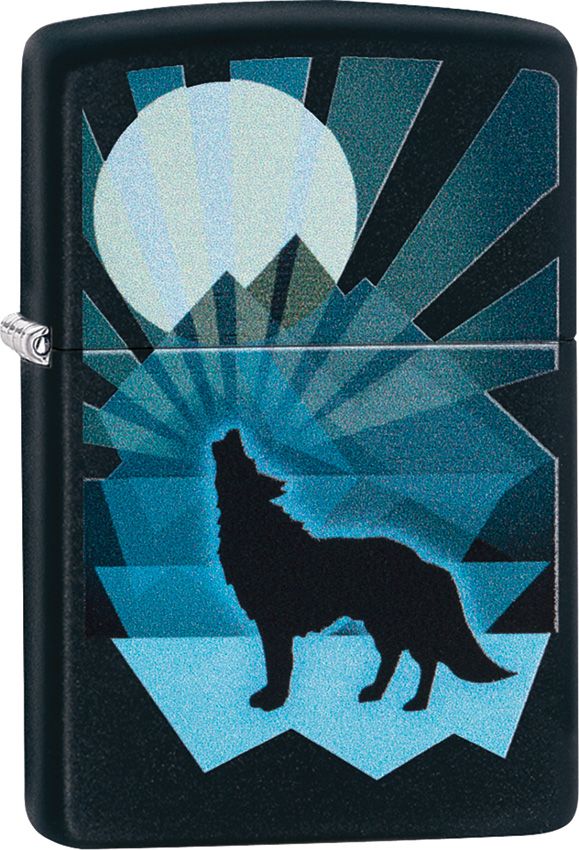 Zippo Wolf And Moon Lighter Black Matte And Dimensions: 0.5" x 2.25" 09072 -Zippo - Survivor Hand Precision Knives & Outdoor Gear Store