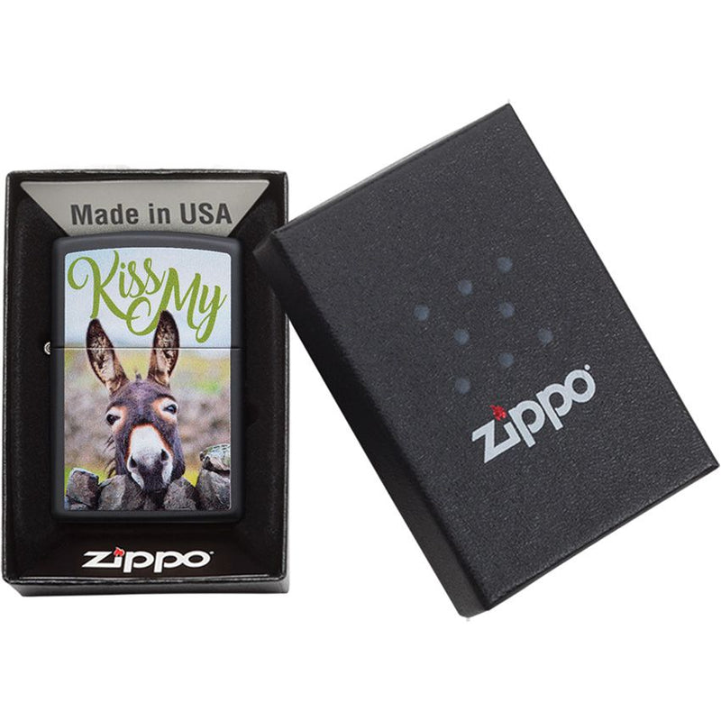 Zippo Kiss My Lighter Black Matte And Dimensions: 0.5" x 2.25" 09076 -Zippo - Survivor Hand Precision Knives & Outdoor Gear Store