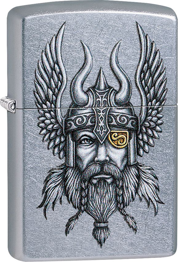 Zippo Viking Warrior Lighter Street Chrome Design Dimensions: 0.5" x 2.25" 09079 -Zippo - Survivor Hand Precision Knives & Outdoor Gear Store