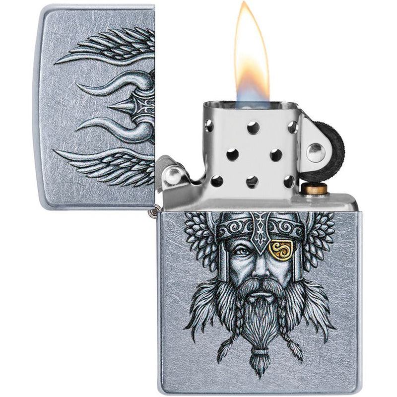 Zippo Viking Warrior Lighter Street Chrome Design Dimensions: 0.5" x 2.25" 09079 -Zippo - Survivor Hand Precision Knives & Outdoor Gear Store