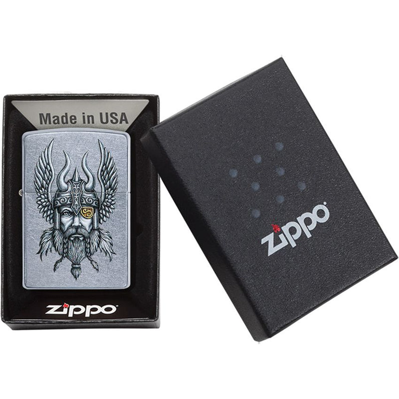 Zippo Viking Warrior Lighter Street Chrome Design Dimensions: 0.5" x 2.25" 09079 -Zippo - Survivor Hand Precision Knives & Outdoor Gear Store