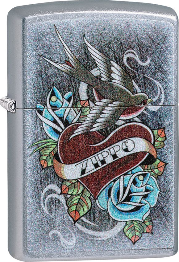 Zippo Vintage Tattoo Lighter Street Chrome And Dimensions: 0.5" x 2.25" 09082 -Zippo - Survivor Hand Precision Knives & Outdoor Gear Store