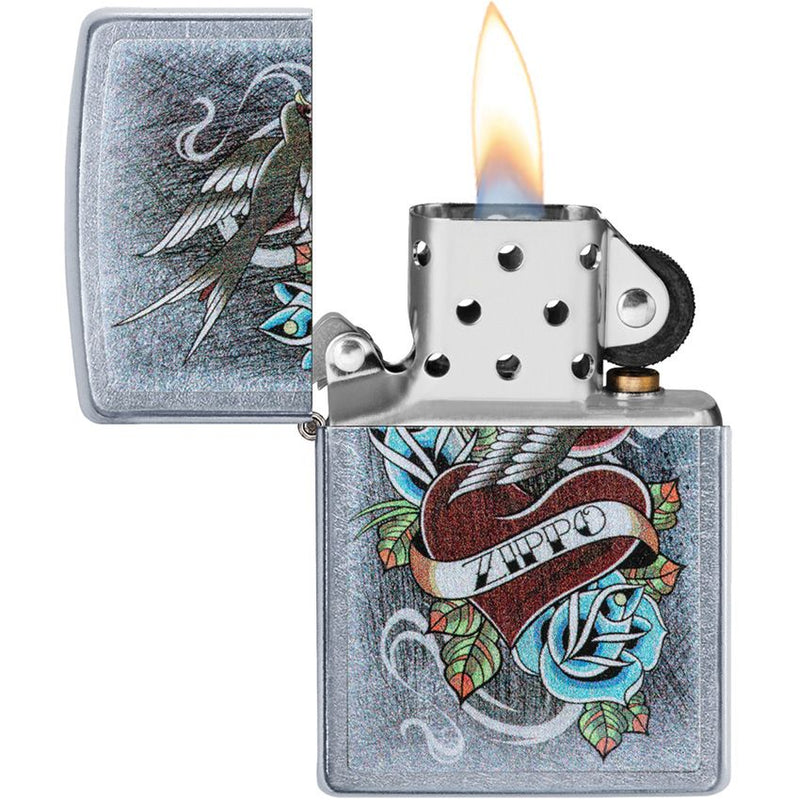 Zippo Vintage Tattoo Lighter Street Chrome And Dimensions: 0.5" x 2.25" 09082 -Zippo - Survivor Hand Precision Knives & Outdoor Gear Store