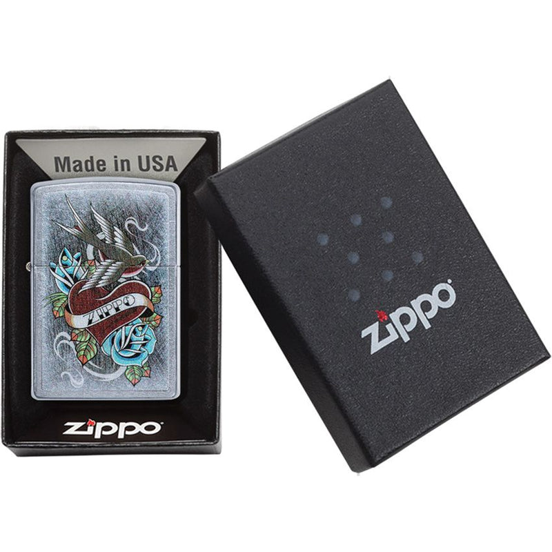 Zippo Vintage Tattoo Lighter Street Chrome And Dimensions: 0.5" x 2.25" 09082 -Zippo - Survivor Hand Precision Knives & Outdoor Gear Store