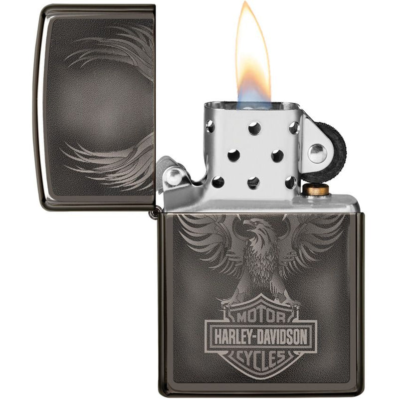 Zippo Lighter Harley-Davidson Design Windproof All Metal Construction With Black Ice Color And Dimensions 0.5" x 2.25" Made in USA 12388 -Zippo - Survivor Hand Precision Knives & Outdoor Gear Store