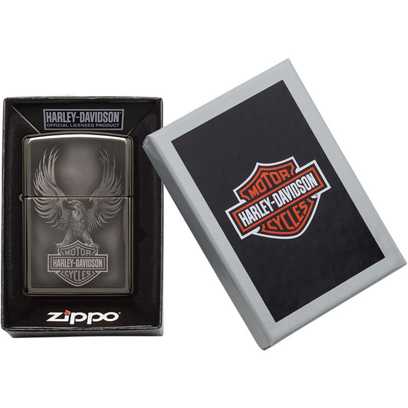 Zippo Lighter Harley-Davidson Design Windproof All Metal Construction With Black Ice Color And Dimensions 0.5" x 2.25" Made in USA 12388 -Zippo - Survivor Hand Precision Knives & Outdoor Gear Store
