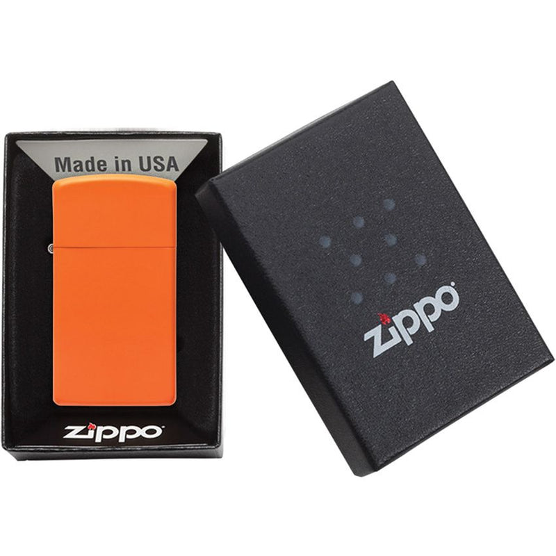 Zippo Lighter Slim Windproof All Metal Construction No Logo Orange Color And Dimensions: 0.38" x 2.38" Made in USA 13335 -Zippo - Survivor Hand Precision Knives & Outdoor Gear Store