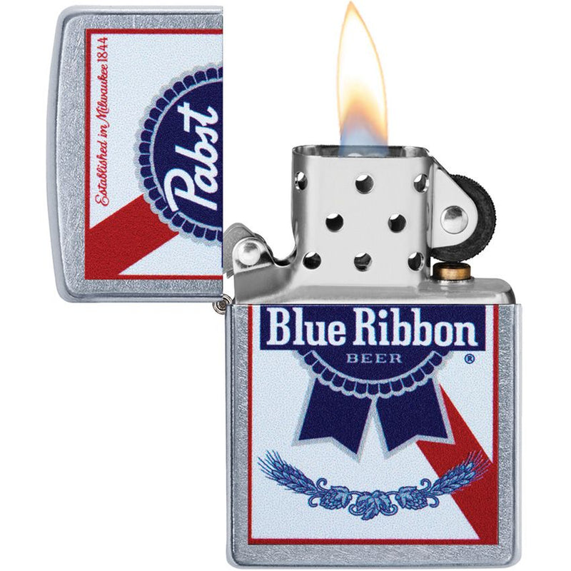 Zippo Lighter Pabst Blue Ribbon Street Chrome Windproof All Metal Construction And Dimensions 0.5" x 2.25" Made in USA 13424 -Zippo - Survivor Hand Precision Knives & Outdoor Gear Store