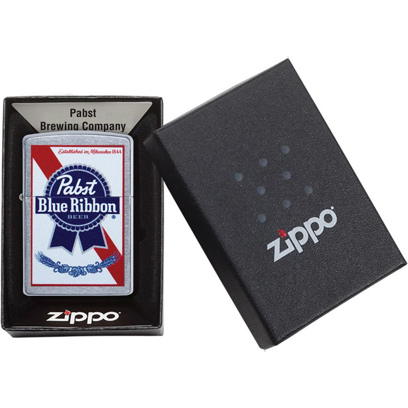 Zippo Lighter Pabst Blue Ribbon Street Chrome Windproof All Metal Construction And Dimensions 0.5" x 2.25" Made in USA 13424 -Zippo - Survivor Hand Precision Knives & Outdoor Gear Store