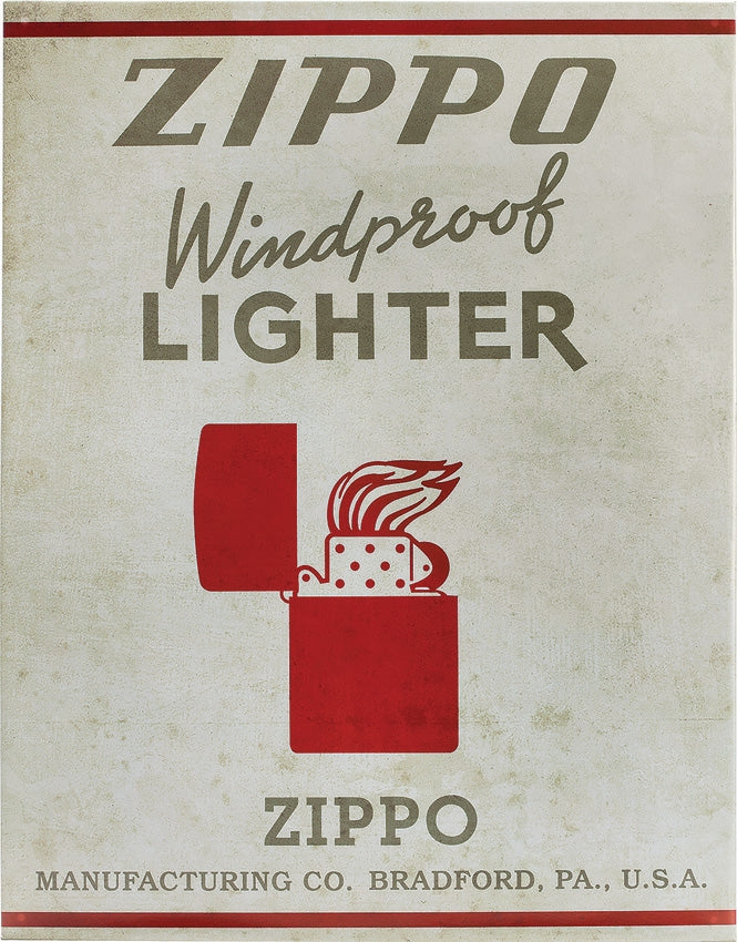 Zippo Tin Sign Feature Logo And Lighter Icon 142373 -Zippo - Survivor Hand Precision Knives & Outdoor Gear Store