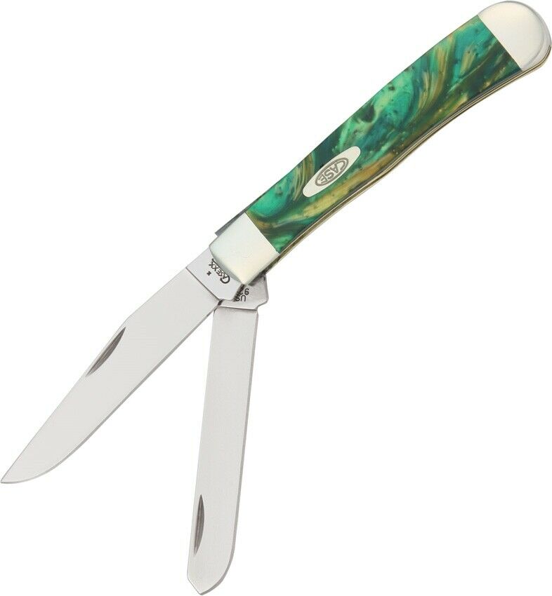 Case XX Trapper Pocket Knife Stainless Blades Green And Gold Swirl Corelon Handle 9254CE -Case Cutlery - Survivor Hand Precision Knives & Outdoor Gear Store