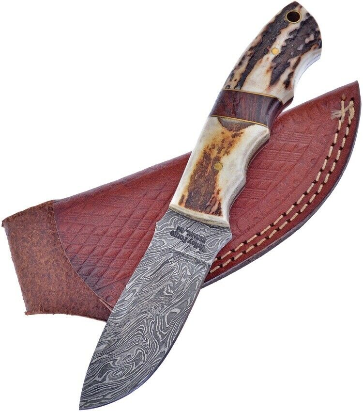 Frost Cutlery Fixed Knife 3.5" Damascus Full Tang Blade Resin Stag Bone Handle FD40ST -Frost Cutlery - Survivor Hand Precision Knives & Outdoor Gear Store