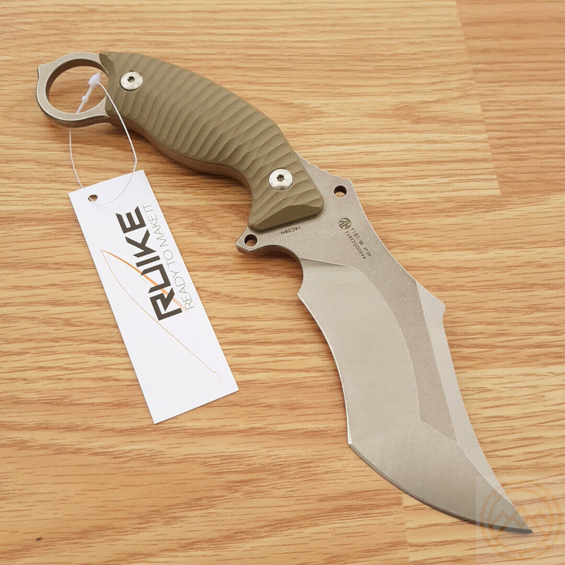 RUIKE F181 Fixed Knife 4.5" 14C28N Sandvik Steel Full Tang Blade Sculpted Tan G10 Handle 181W -RUIKE - Survivor Hand Precision Knives & Outdoor Gear Store