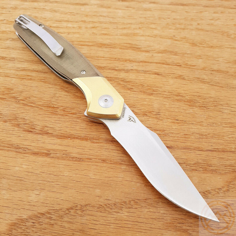 Kizer Cutlery Grazioso Linerlock Folding Knife 3.5" Bohler N690 Steel Blade Green Linen Micarta Handle Brass 4572N2 -Kizer Cutlery - Survivor Hand Precision Knives & Outdoor Gear Store