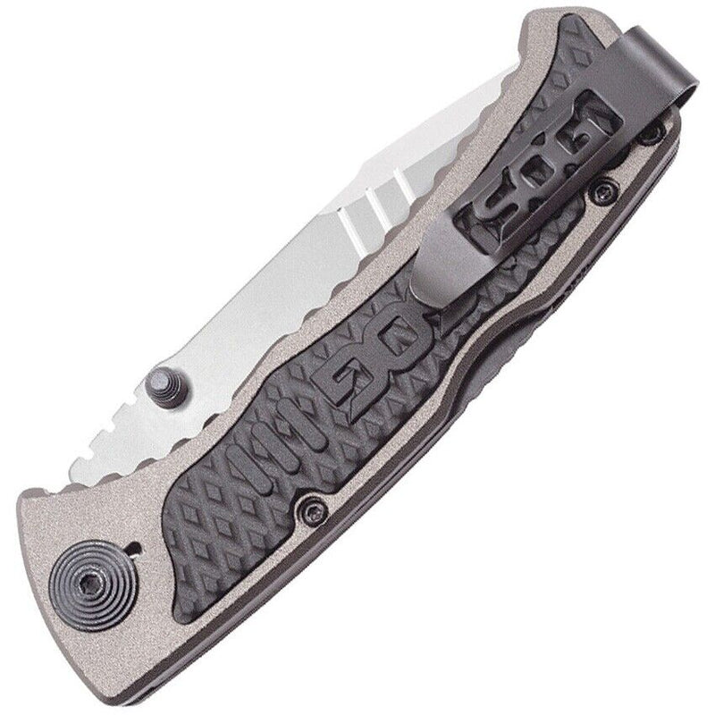 SOG Sideswipe Folding Knife 3.37" 7Cr15 Stainless Blade Gray Aluminum/GRN Handle 1011CP -SOG - Survivor Hand Precision Knives & Outdoor Gear Store