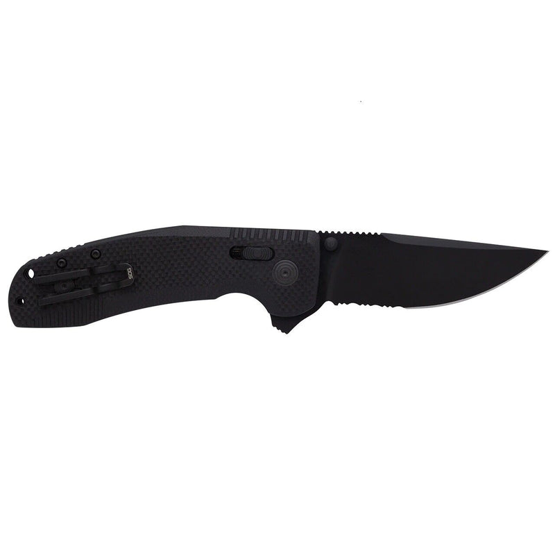 SOG Tac XR Lock Blackout Folding Knife 3.38" Oxide Coated Part Serrated D2 Tool Steel Blade Black G10 Handle 12380357 -SOG - Survivor Hand Precision Knives & Outdoor Gear Store