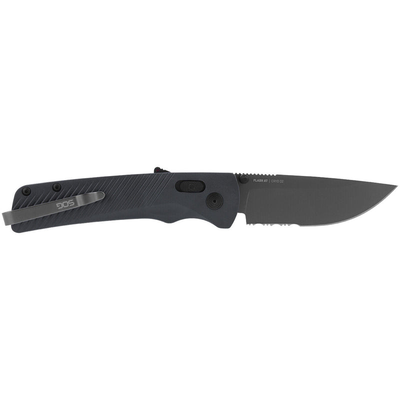 SOG Flash MK3 AT-XR Lock A/O Folding Knife 3.38" Part Serrated D2 Tool Steel Drop Point Blade Gray GRN Handle 11180657 -SOG - Survivor Hand Precision Knives & Outdoor Gear Store