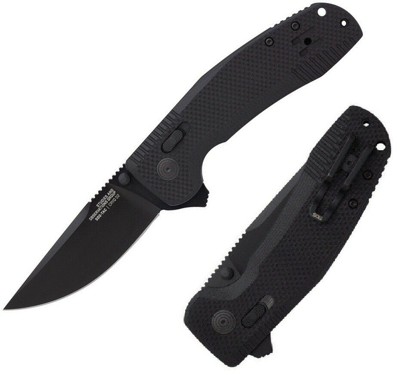 SOG Tac XR Lock Blackout Folding Knife 3.38" D2 Tool Steel Blade Black G10 Handle 12380157 -SOG - Survivor Hand Precision Knives & Outdoor Gear Store