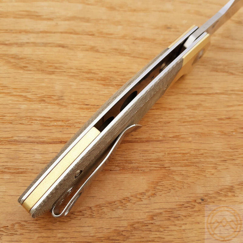 Kizer Cutlery Grazioso Linerlock Folding Knife 3.5" Bohler N690 Steel Blade Green Linen Micarta Handle Brass 4572N2 -Kizer Cutlery - Survivor Hand Precision Knives & Outdoor Gear Store