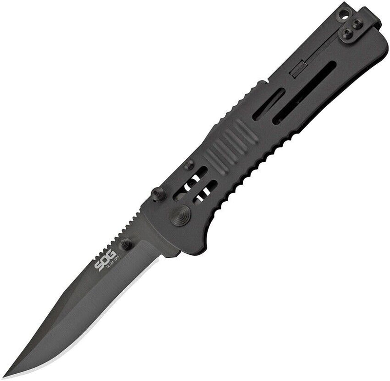 SOG Slimjim Lockback A/O Folding Knife 3.13"AUS-8 Steel Clip Point Blade Black 420HC Steel Handle GSJ32CP -SOG - Survivor Hand Precision Knives & Outdoor Gear Store