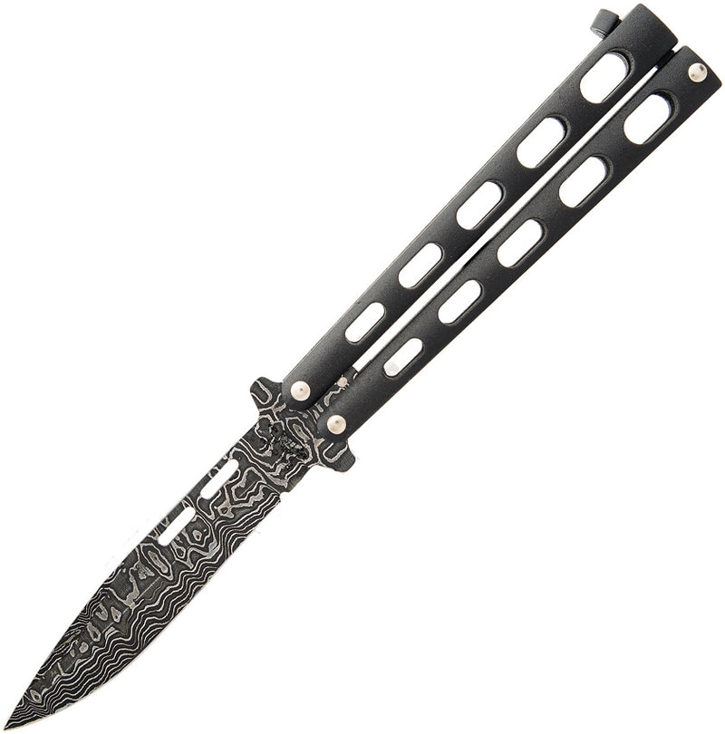 Bear & Son Butterfly Folding Knife 3.38" Damascus Steel Blade Black Powder Coated Zinc Handle 115D -Bear & Son - Survivor Hand Precision Knives & Outdoor Gear Store