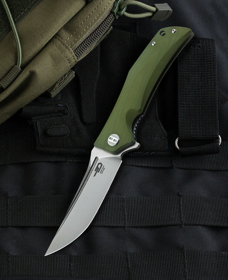 Bestech Knives Scimitar Folding Knife 3.75" D2 Tool Steel Blade Green G10 Handle G05B1 -Bestech Knives - Survivor Hand Precision Knives & Outdoor Gear Store