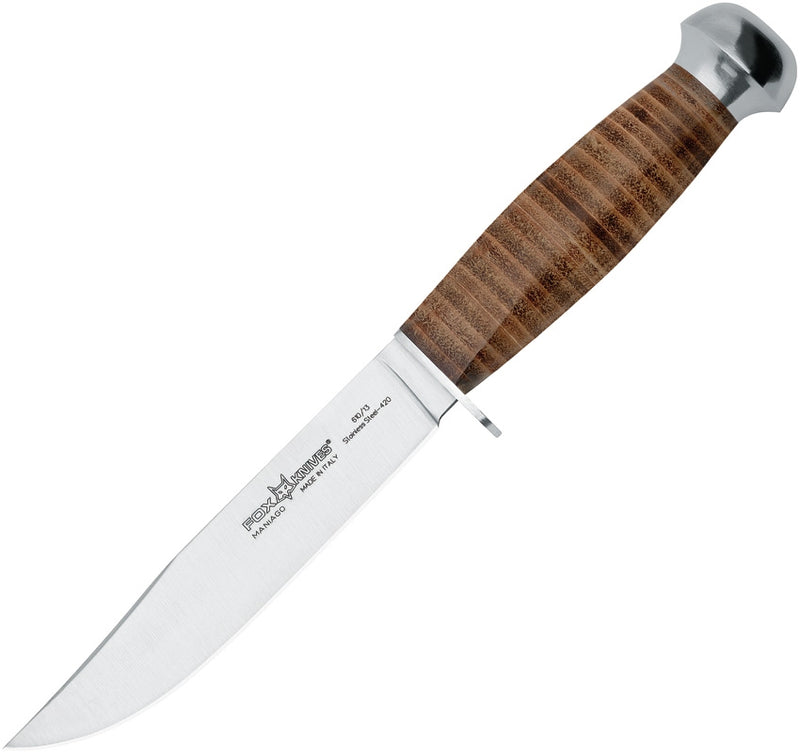 Fox European Hunter Fixed Knife 5.25" 420 Steel Clip Point Blade Brown Leather Handle 61013 -Fox - Survivor Hand Precision Knives & Outdoor Gear Store