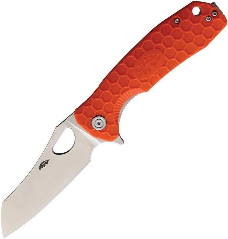 Honey Badger Knives Large Liner Folding Knife 3.63" D2 Tool Steel Warncleaver Blade Orange Textured GRN Handle 1160 -Honey Badger Knives - Survivor Hand Precision Knives & Outdoor Gear Store