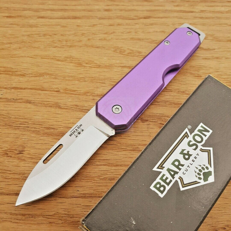 Bear & Son Slip Joint Folding Knife 2.38" High Carbon Steel Blade Purple Aluminum Handle 110PL -Bear & Son - Survivor Hand Precision Knives & Outdoor Gear Store