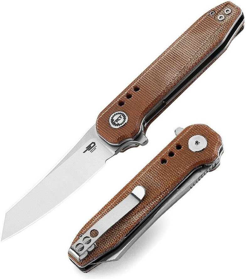 Bestech Knives Syntax Folding Knife 2.88" 14C28N Steel Blade Natural Canvas Micarta Handle KG40E -Bestech Knives - Survivor Hand Precision Knives & Outdoor Gear Store