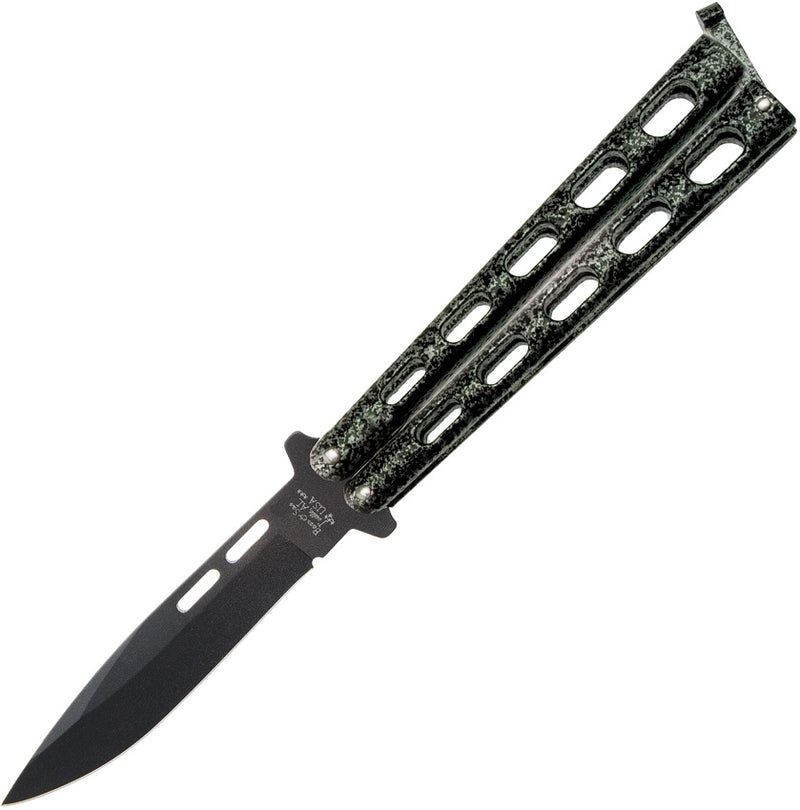 Bear & Son Butterfly Folding Knife 3.38" 1095HC Steel Blade Silver Vein Powder Coated Zinc Handle 115 -Bear & Son - Survivor Hand Precision Knives & Outdoor Gear Store