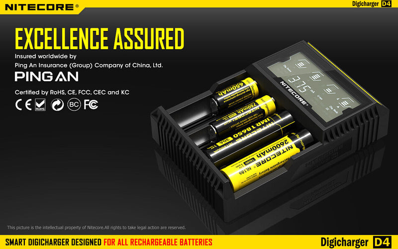 Nitecore Digicharger Battery Charger Independent Simultaneous LCD Panel Displays Made From ABS D4 -Nitecore - Survivor Hand Precision Knives & Outdoor Gear Store