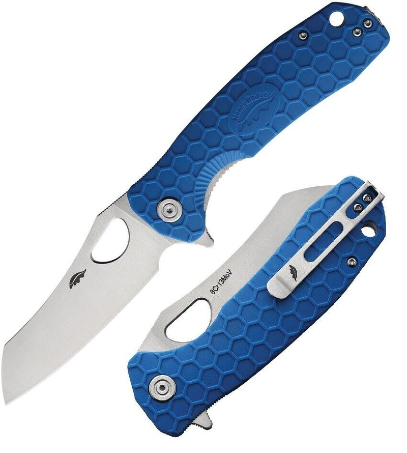 Honey Badger Knives Linerlock Folding Knife 3.63" 8Cr13MoV Steel Warncleaver Blade Blue Textured GRN Handle 1034 -Honey Badger Knives - Survivor Hand Precision Knives & Outdoor Gear Store