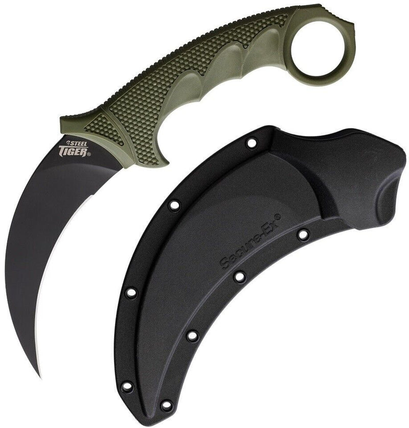 Cold Steel Tiger Fixed Knife 4.75" AUS-8A Steel Karambit Blade OD Green Griv-Ex With Kray-Ex Overmold Handle 49KSTODBK -Cold Steel - Survivor Hand Precision Knives & Outdoor Gear Store